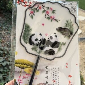 Brand new Chinese Double side stitches Hand Fan: Panda